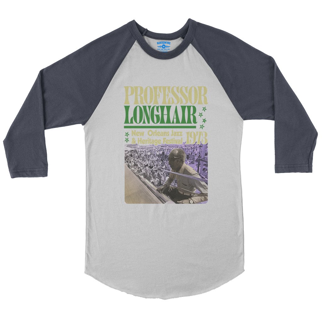 Professor Longhair Jazz Fest Baseball T-Shirt in White Navy