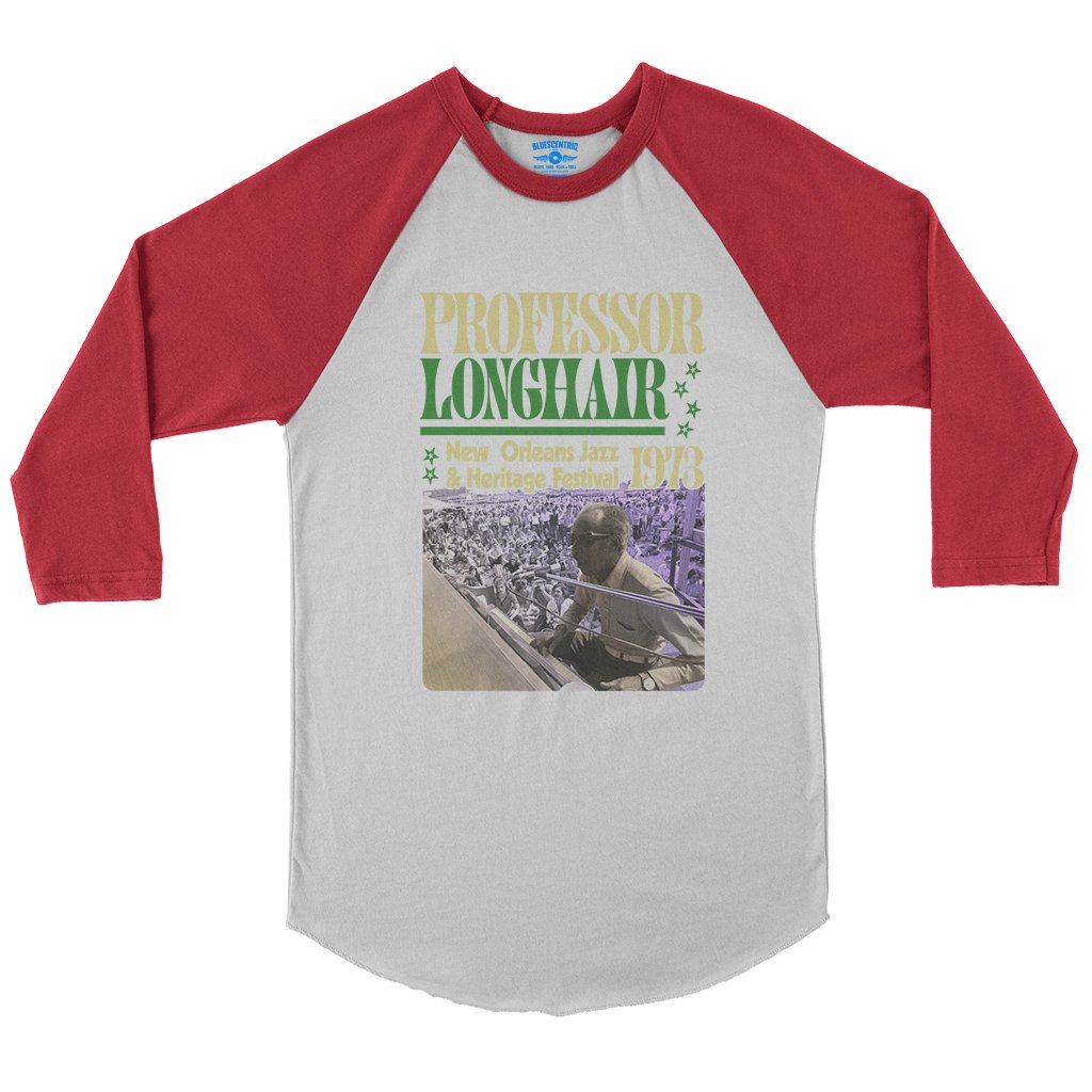 Professor Longhair Jazz Fest Baseball T-Shirt in White Red