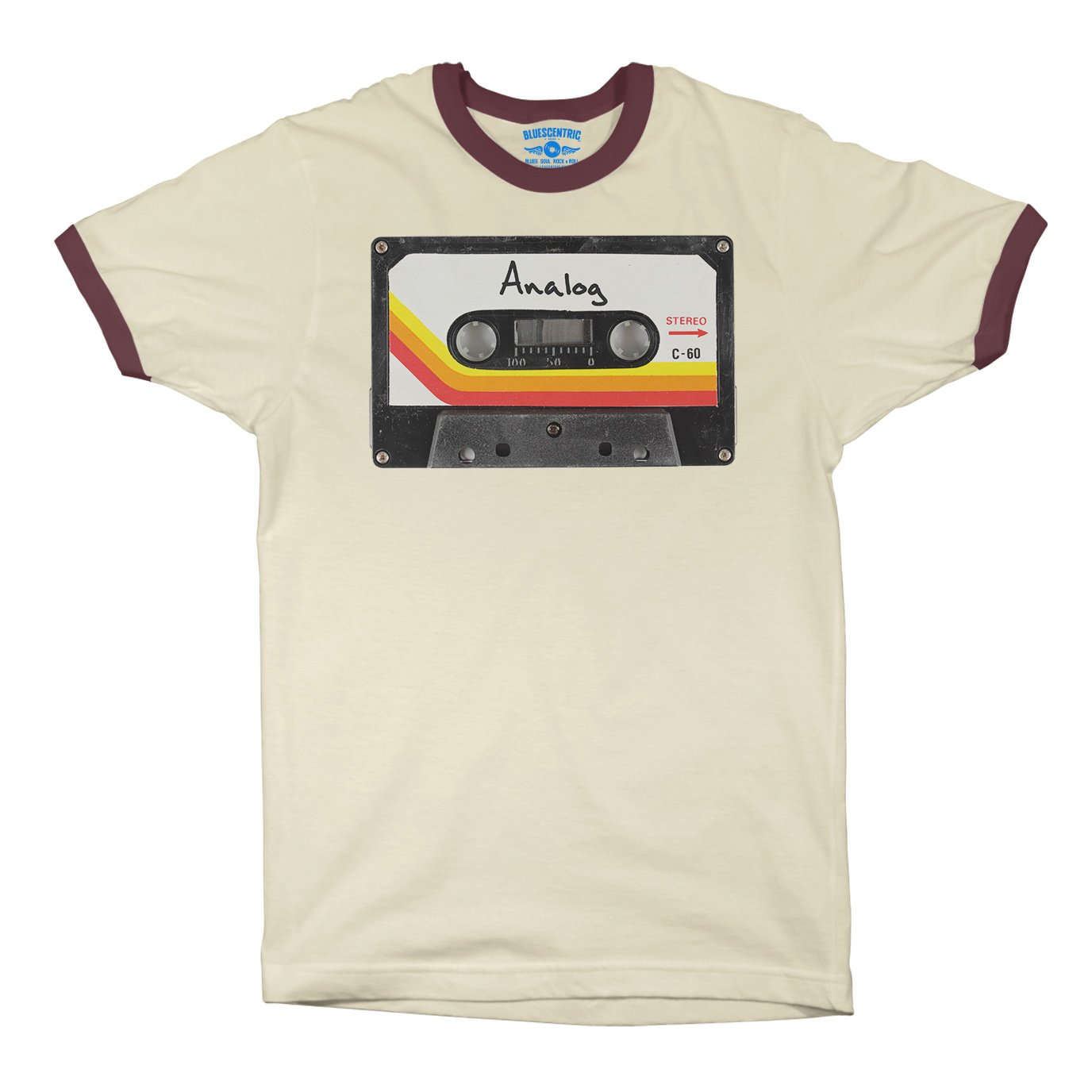 80s Analog Tape Ringer T-Shirt in Natural Maroon