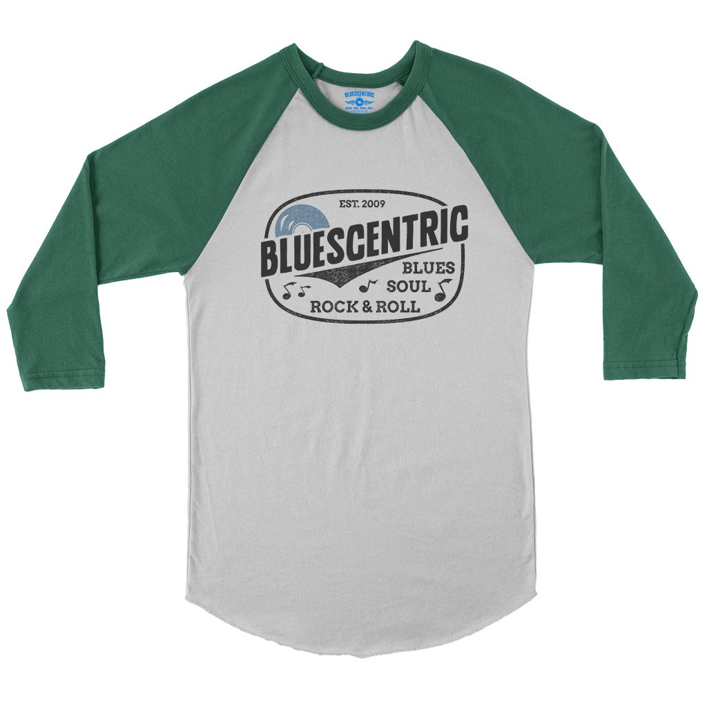 Blues Soul Rock & Roll Baseball T-Shirt in White Kelly