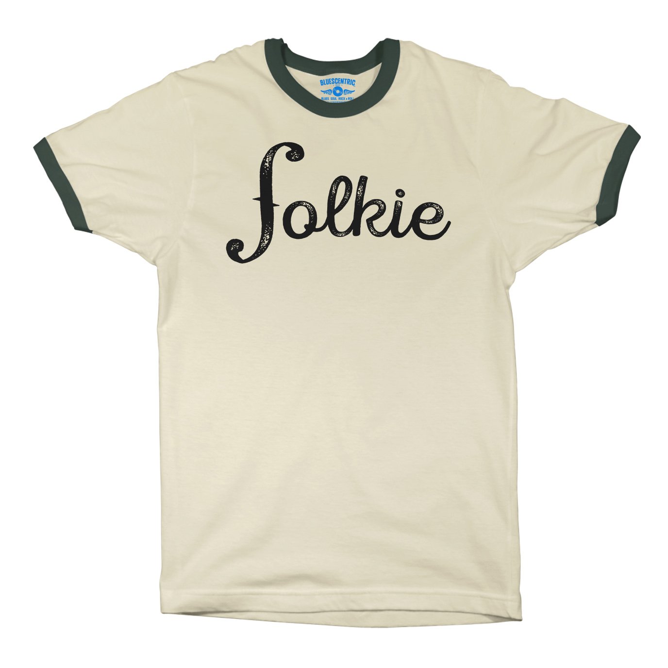 Folkie Ringer T-Shirt in Natural Forest Green