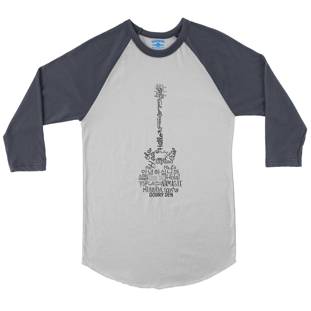 Music is Universal Guitar Baseball T-Shirt in White Navy