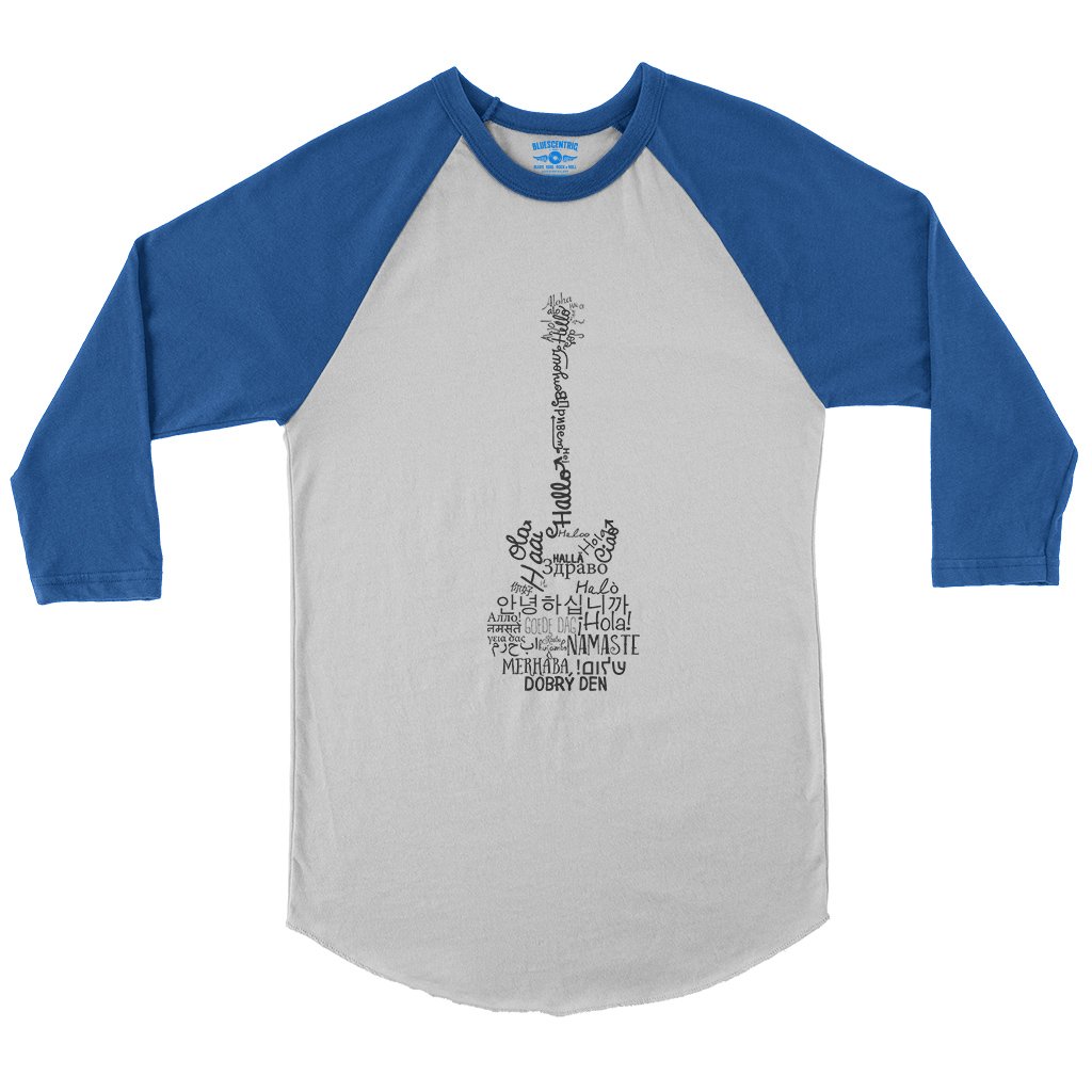 Music is Universal Guitar Baseball T-Shirt in White True Royal