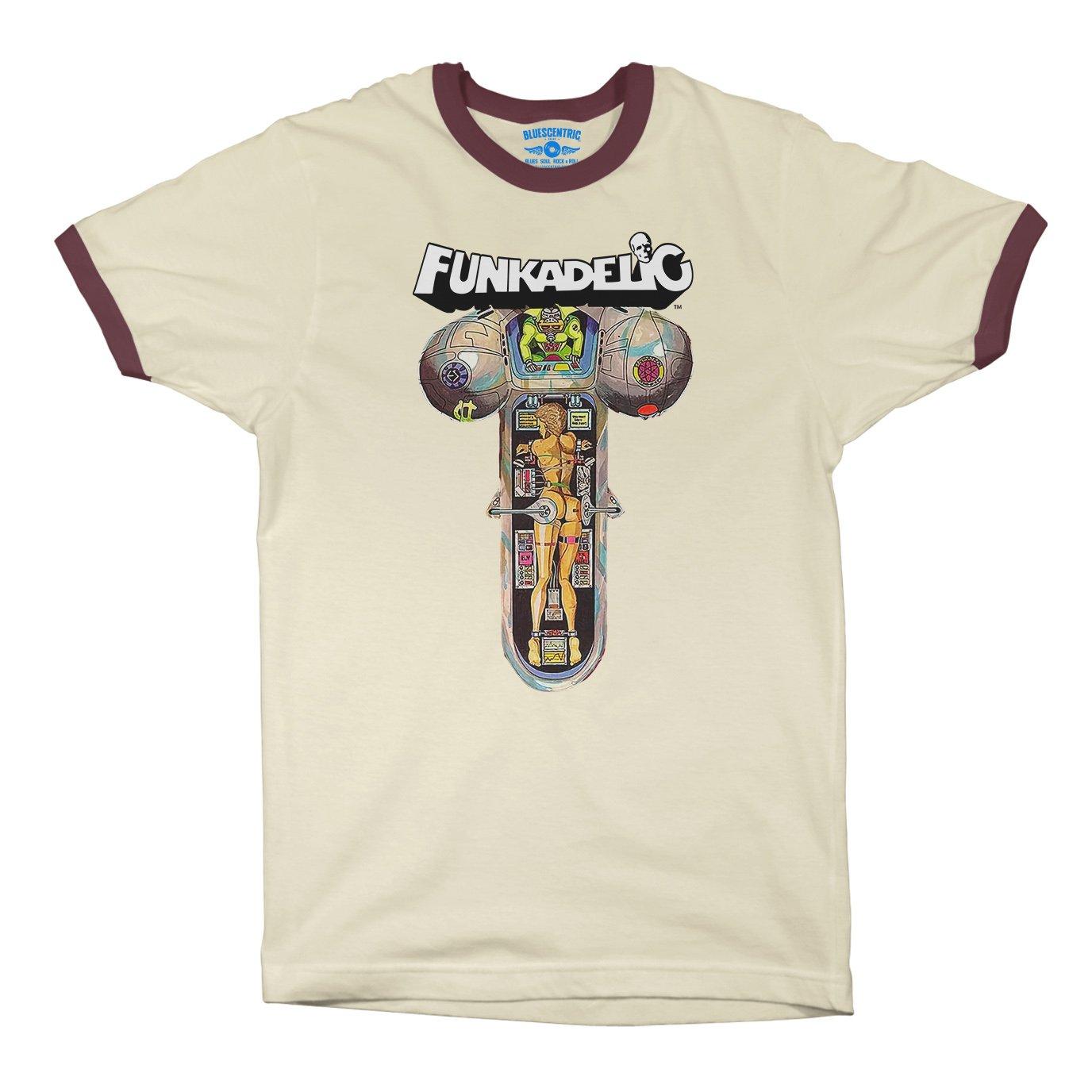 Funkadelic Electric Spanking of War Babies Ringer T-Shirt in Natural Maroon