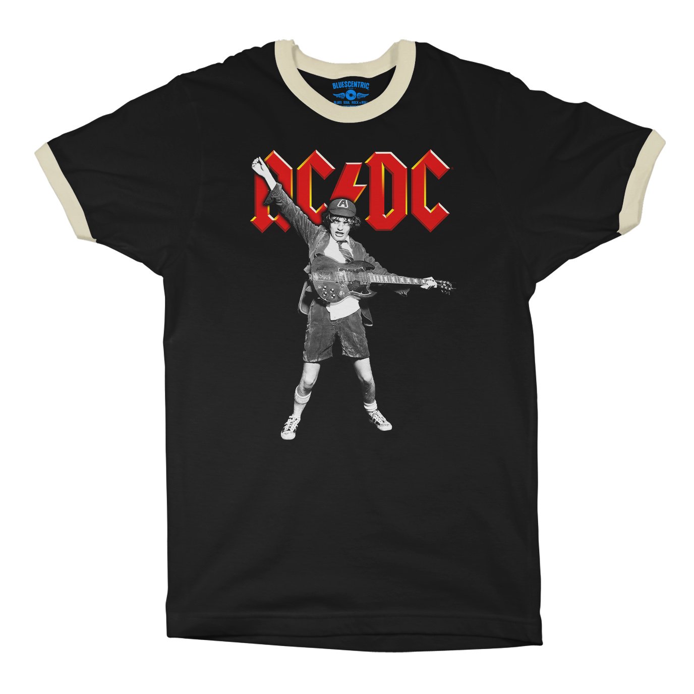 Graphic AC/DC Ringer T-Shirt in Black Natural