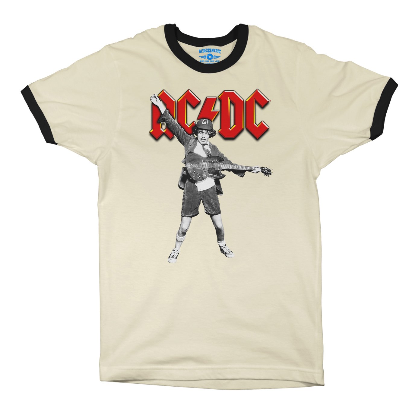 Graphic AC/DC Ringer T-Shirt in Natural Black