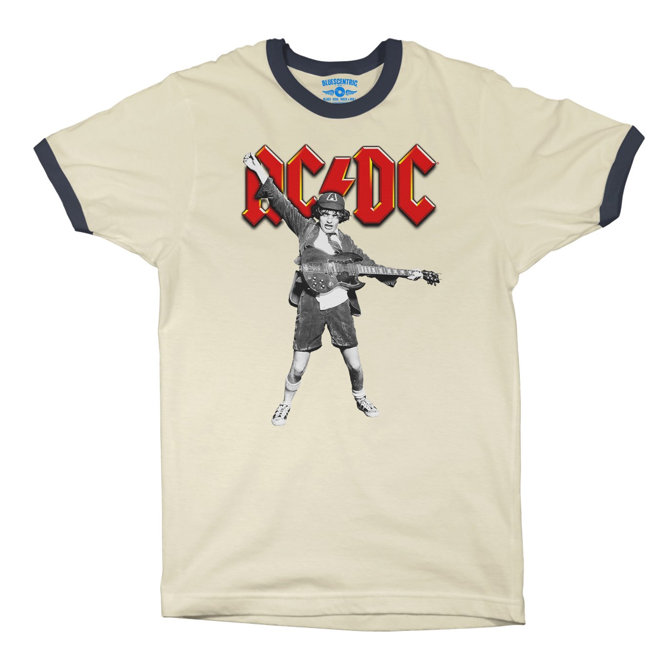 Graphic AC/DC Ringer T-Shirt in Natural Midnight Navy