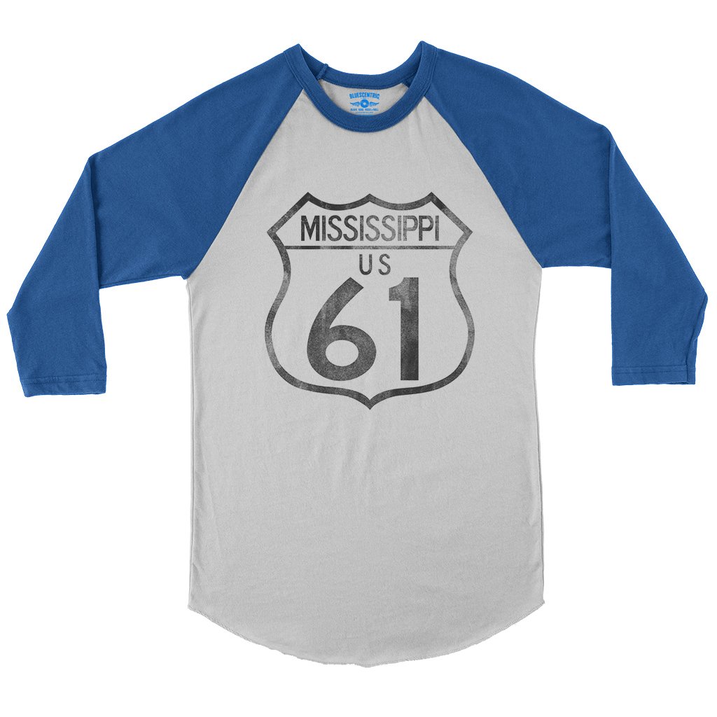 Mississippi Highway 61 Baseball T-Shirt in White True Royal