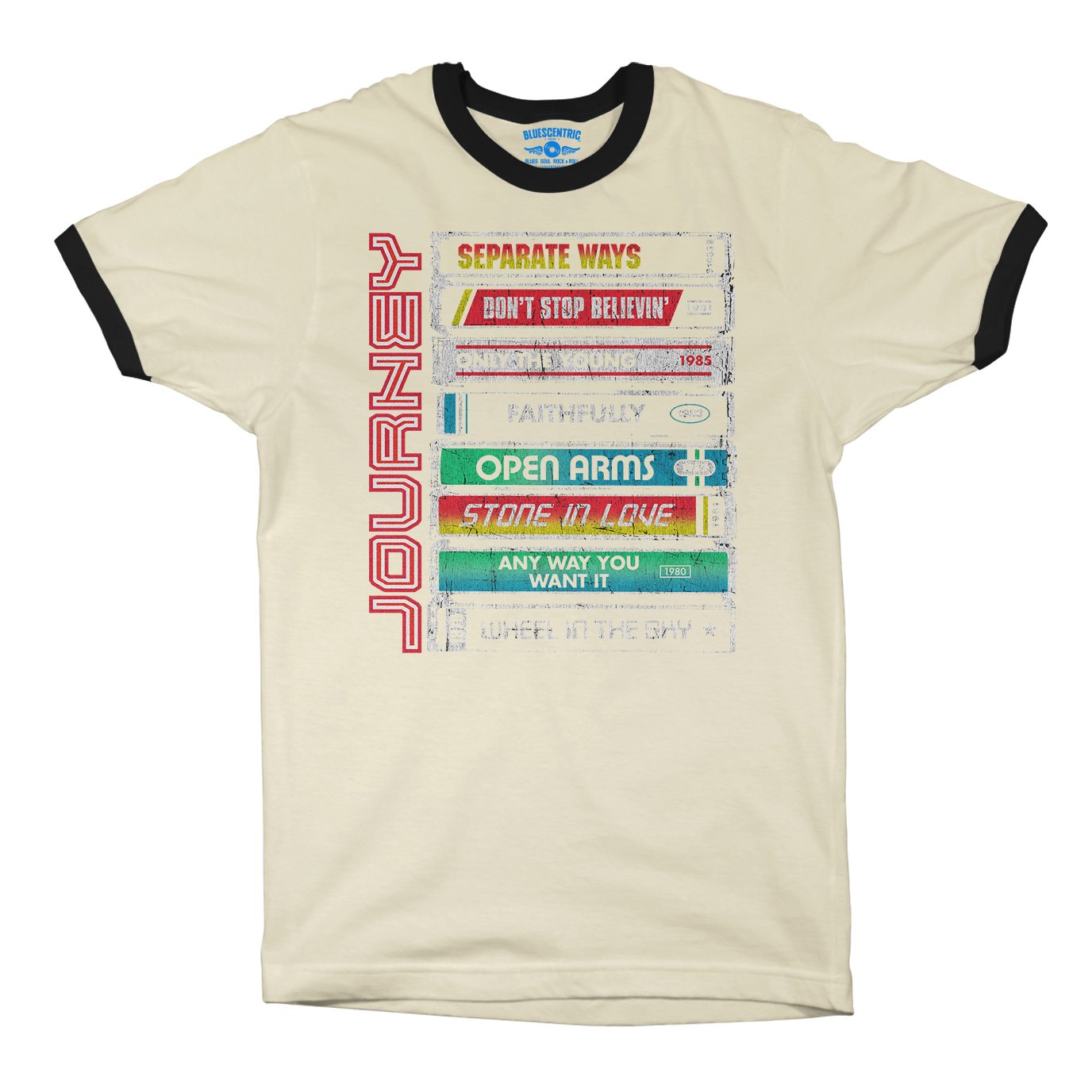 Journey Tape Stack Ringer T-Shirt in Natural Black