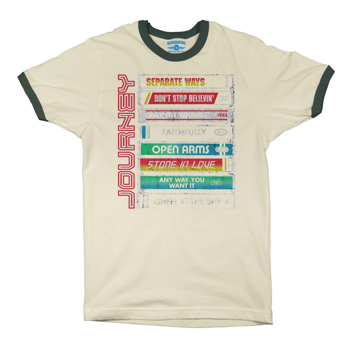 Journey Tape Stack Ringer T-Shirt in Natural Forest Green
