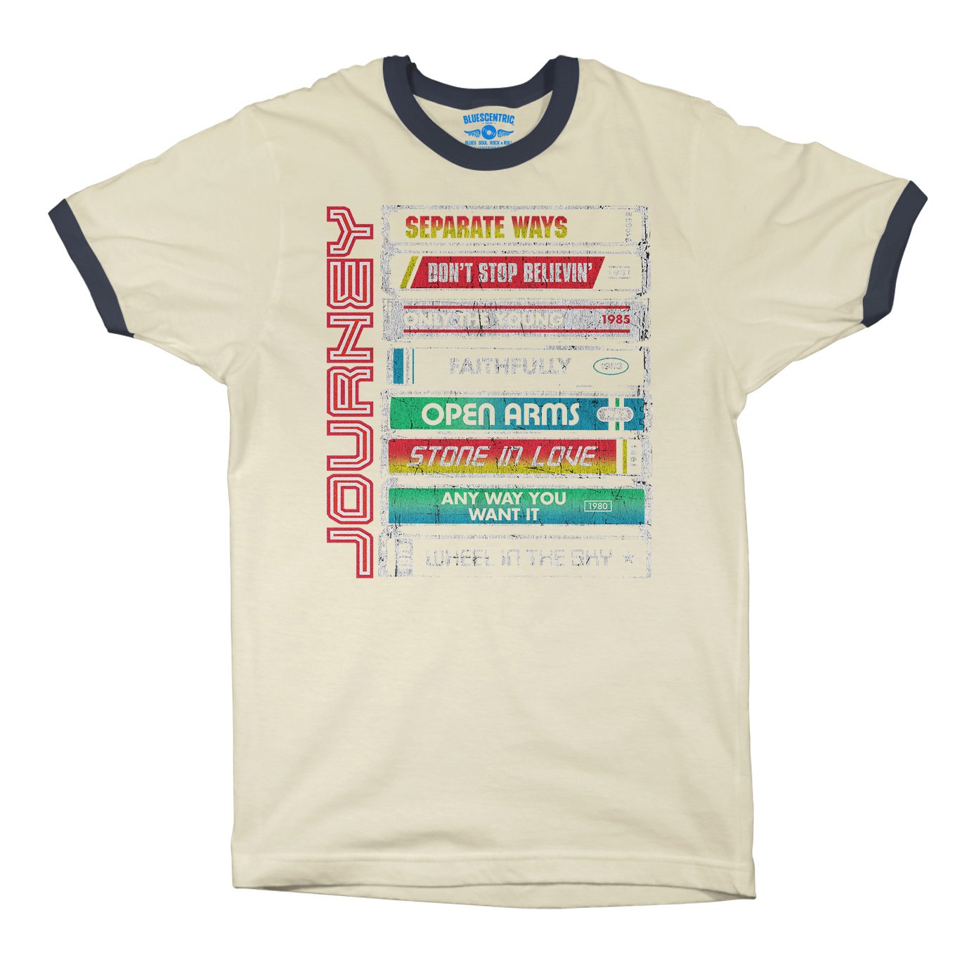 Journey Tape Stack Ringer T-Shirt in Natural Midnight Navy