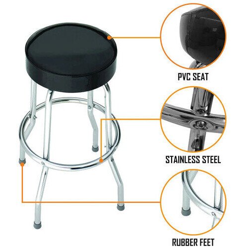 Rocksax - Queen - Classic Crest Logo - Bar Stool With Swivel Seat (Black/Chrome) Collectibles (Large Item, Collectible, Barware)