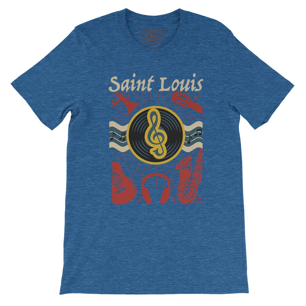 St Louis Flag Music City T-Shirt - Lightweight Vintage Style - Heather True Royal