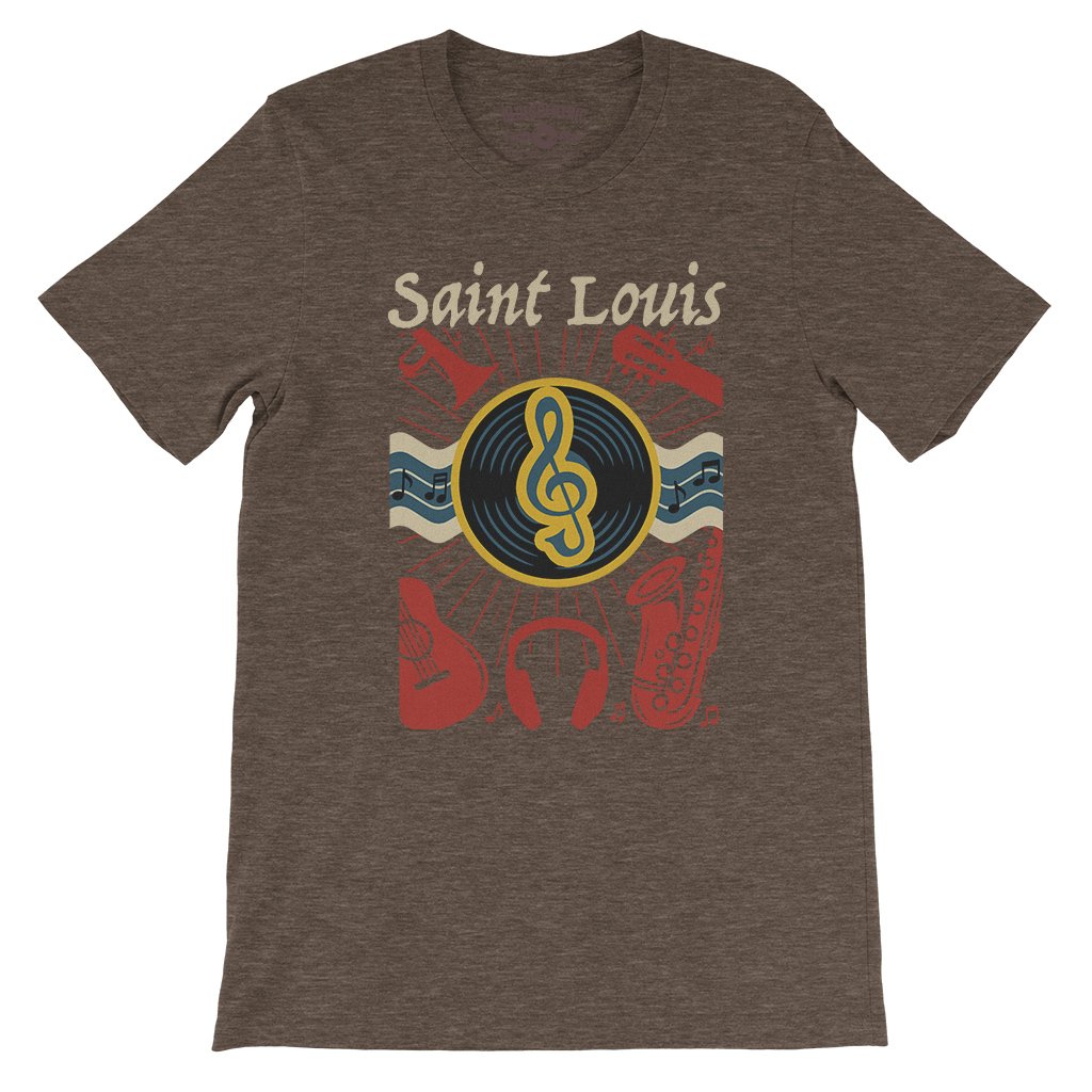 St Louis Flag Music City T-Shirt - Lightweight Vintage Style - Heather Brown