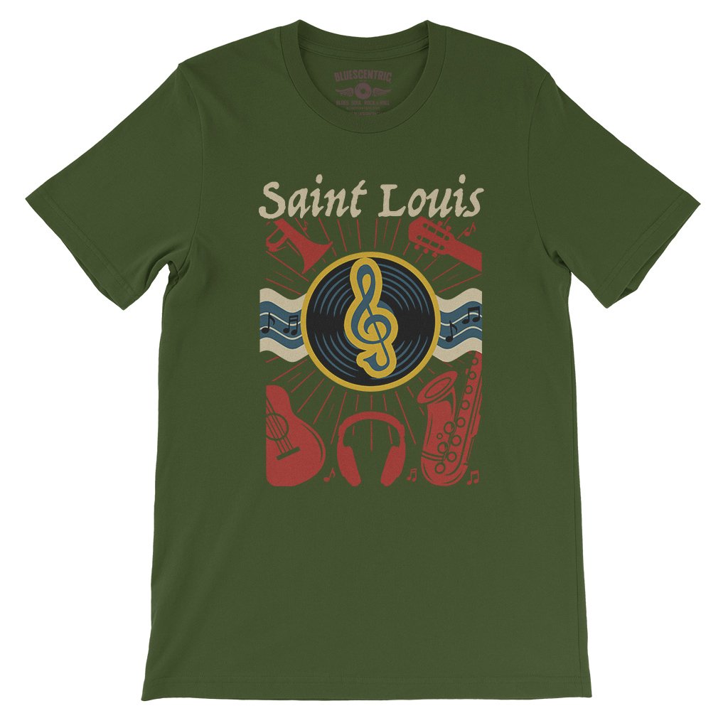 St Louis Flag Music City T-Shirt - Lightweight Vintage Style - Olive