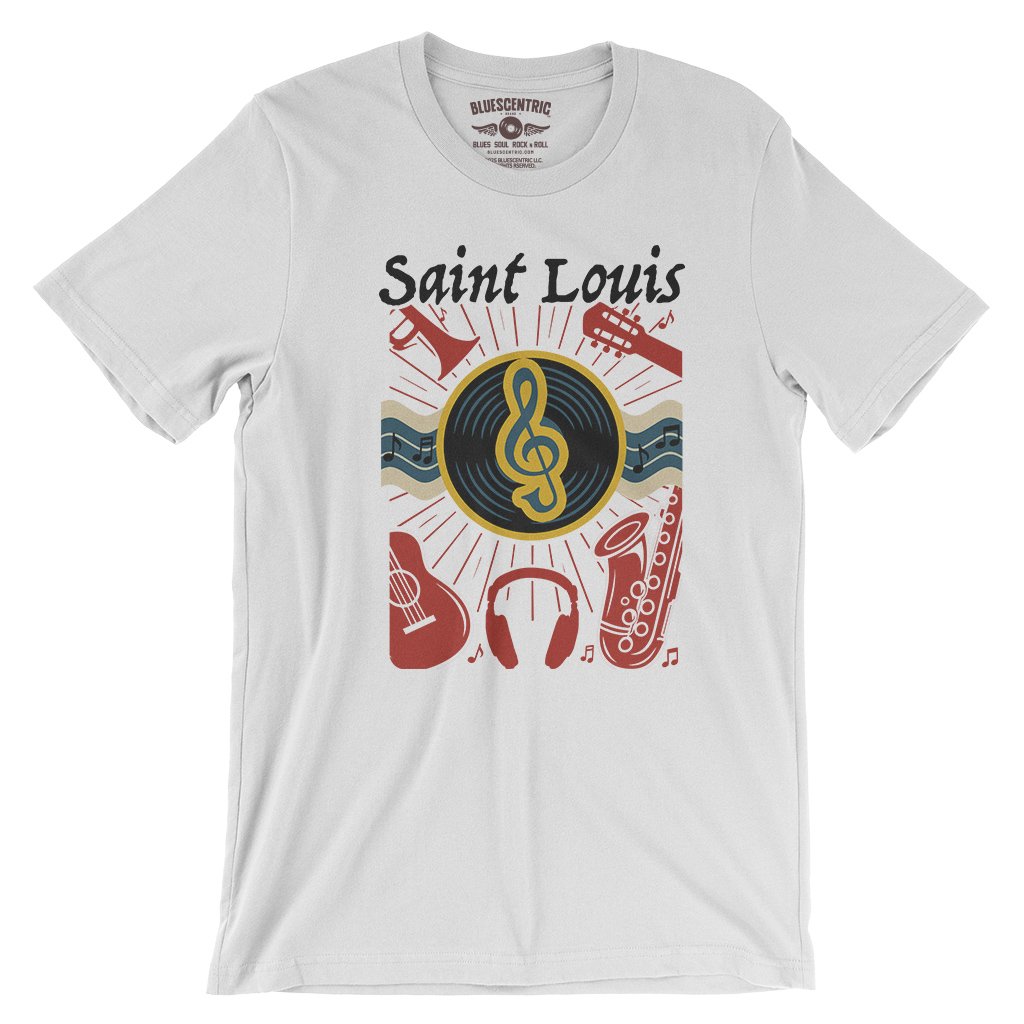 St Louis Flag Music City T-Shirt - Lightweight Vintage Style - White