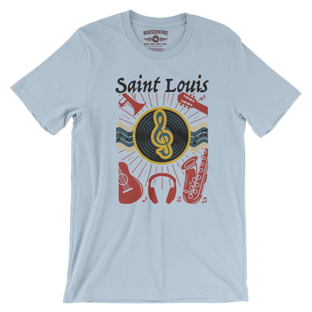 St Louis Flag Music City T-Shirt - Lightweight Vintage Style - Light Blue