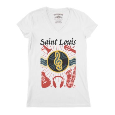 St Louis Flag Music City V-Neck T Shirt - Women's - White