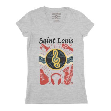 St Louis Flag Music City V-Neck T Shirt - Women's - Athletic Heather
