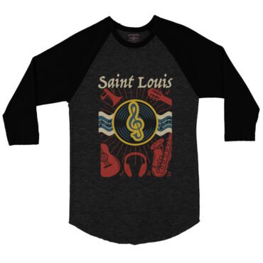 St Louis Flag Music City Baseball T-Shirt - Black-HBlack