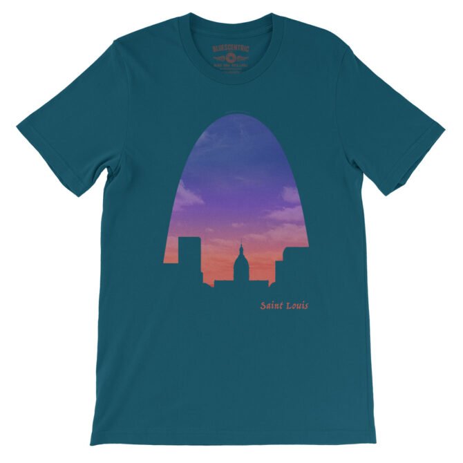 St Louis Arch Evening Sky T-Shirt - Lightweight Vintage Style - Deep Teal