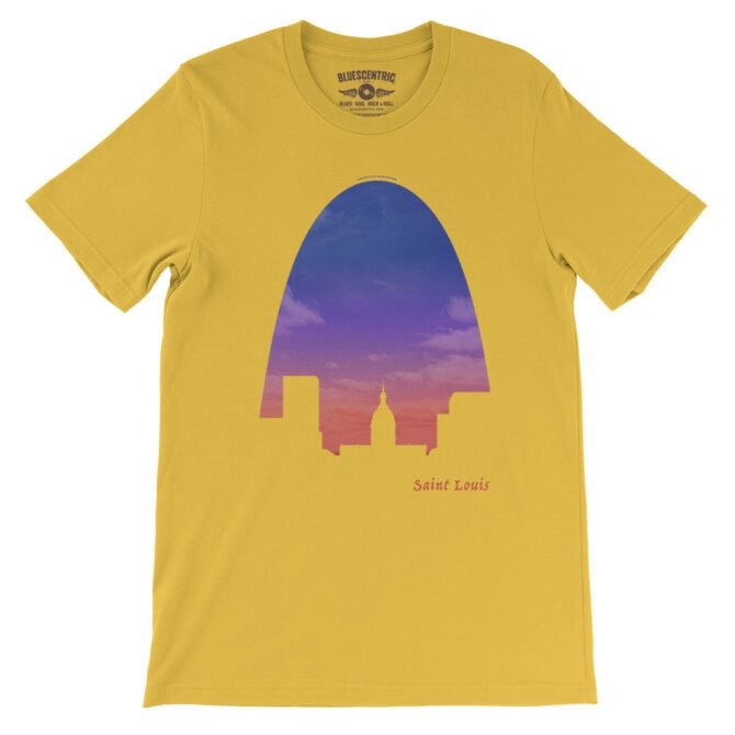 St Louis Arch Evening Sky T-Shirt - Lightweight Vintage Style - Maize Yellow