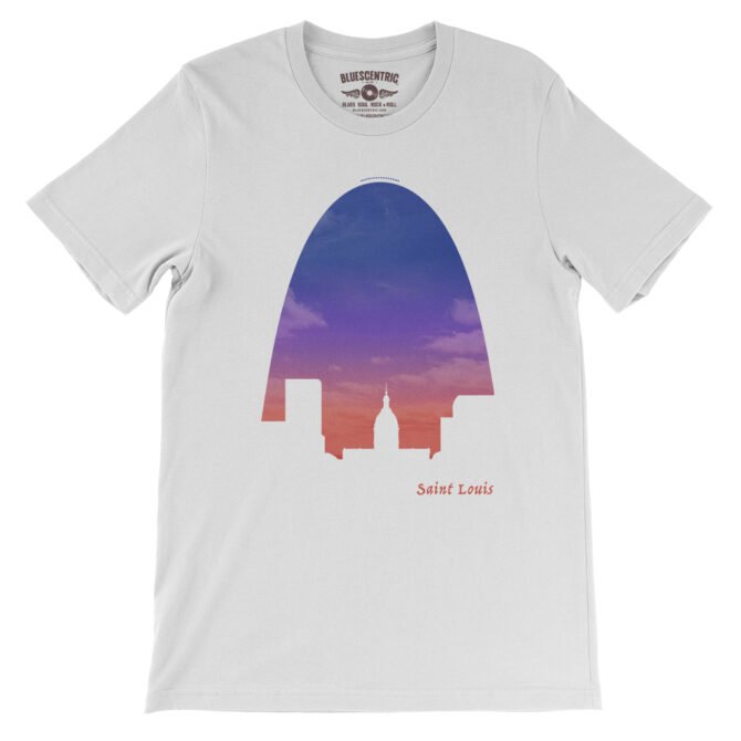 St Louis Arch Evening Sky T-Shirt - Lightweight Vintage Style - White