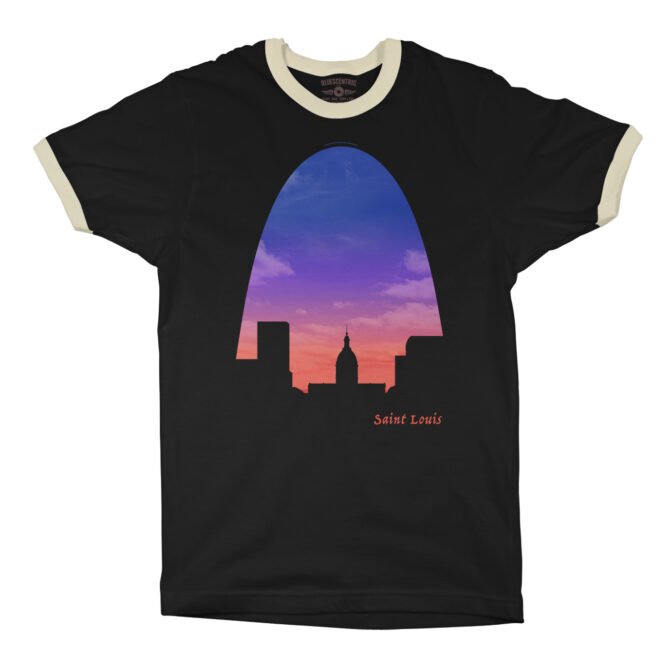 St Louis Arch Evening Sky Ringer T-Shirt - Black-Cream