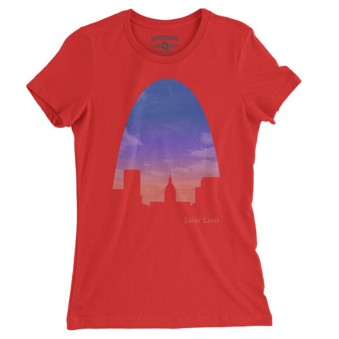 St Louis Arch Evening Sky Ladies T-Shirt - Relaxed Fit - Red