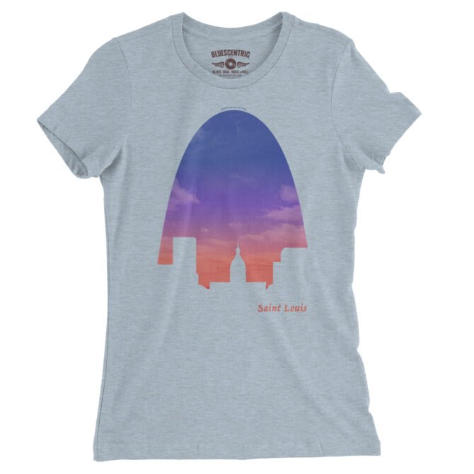 St Louis Arch Evening Sky Ladies T-Shirt - Relaxed Fit - Heather Prism Blue