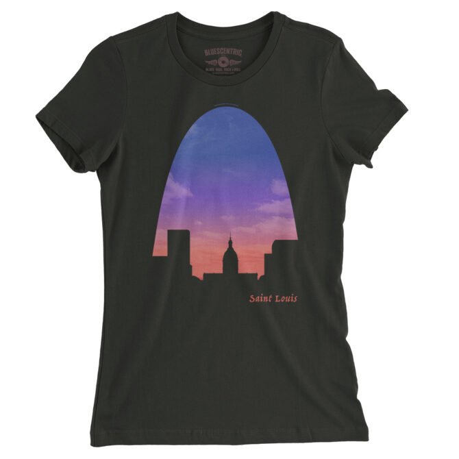 St Louis Arch Evening Sky Ladies T-Shirt - Relaxed Fit - Vintage Black