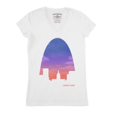 St Louis Arch Evening Sky V-Neck T Shirt - Women's - White