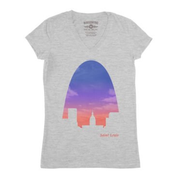 St Louis Arch Evening Sky V-Neck T Shirt - Women's - Athletic Heather