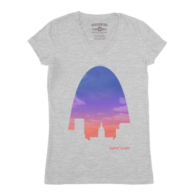 St Louis Arch Evening Sky V-Neck T Shirt - Women's - Athletic Heather