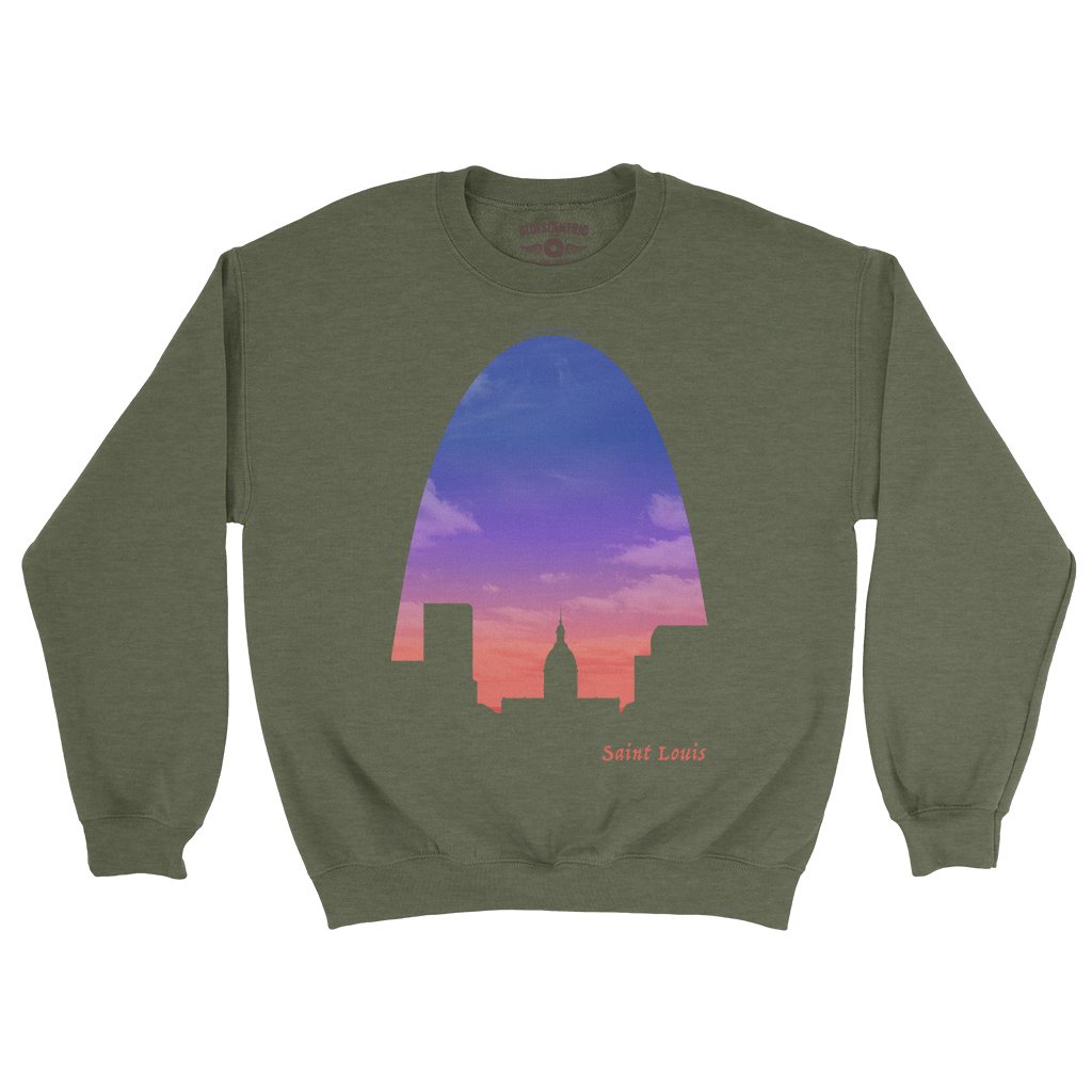 St Louis Arch Evening Sky Crewneck Sweatshirt - Army Heather