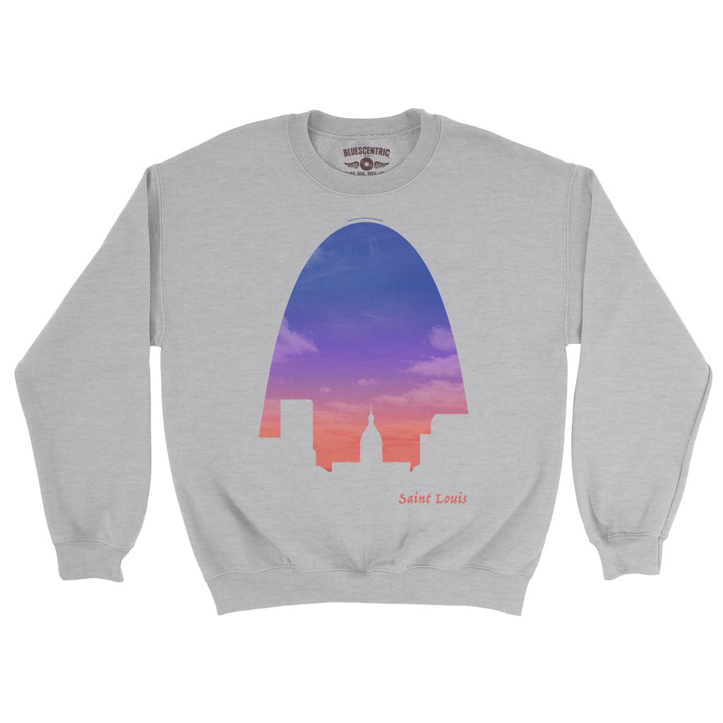 St Louis Arch Evening Sky Crewneck Sweatshirt - Grey Heather