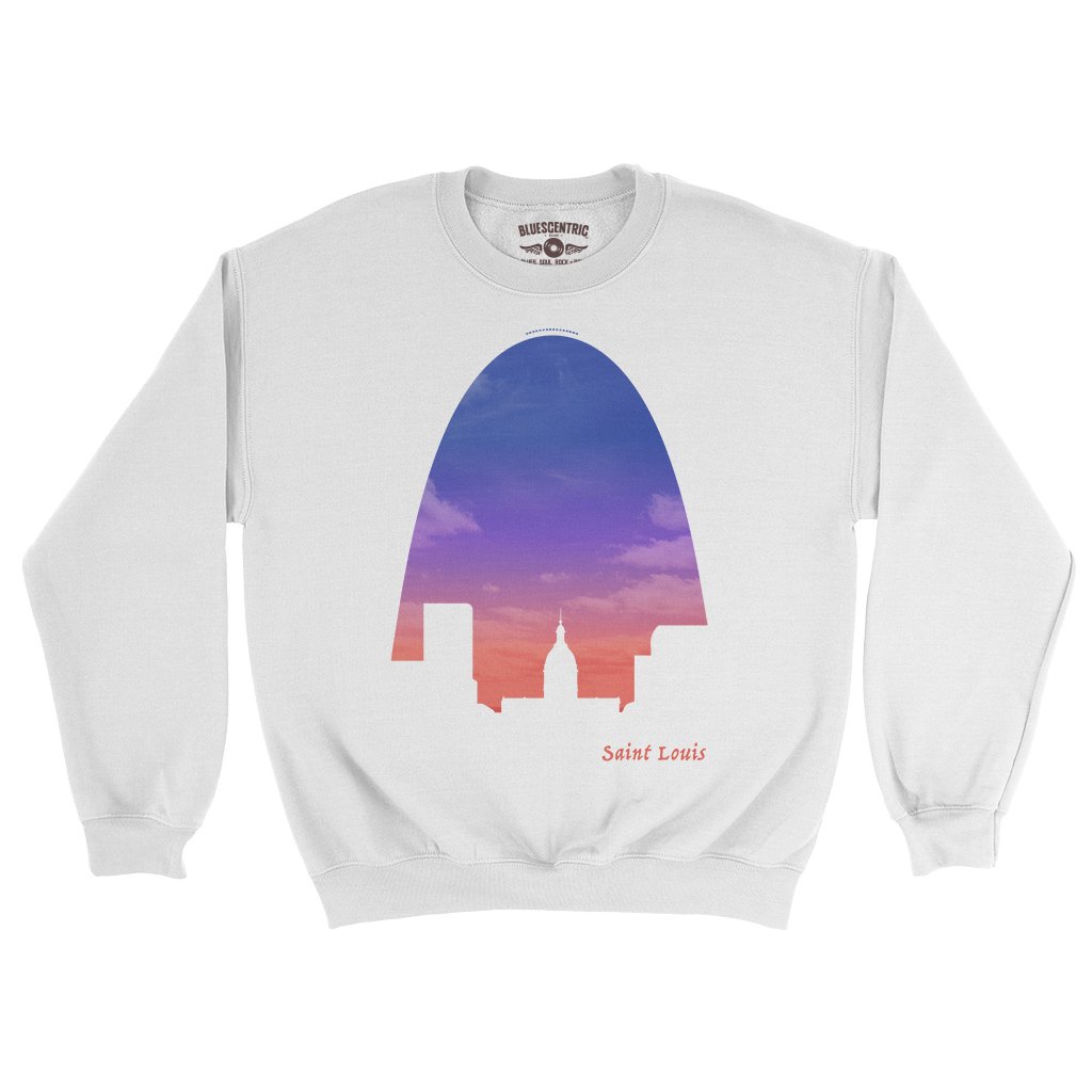 St Louis Arch Evening Sky Crewneck Sweatshirt - White