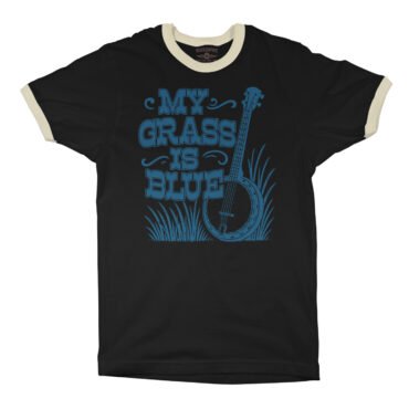 Graphic My Grass Is Blue Ringer T-Shirt - Black-Cream