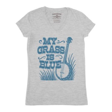Graphic My Grass Is Blue V-Neck T Shirt - Women's - Athletic Heather