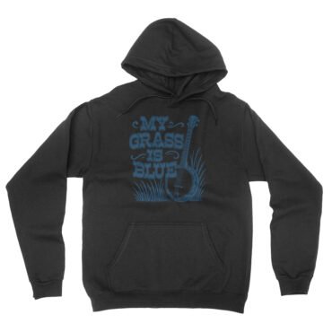 Graphic My Grass Is Blue Hooded Pullover Jacket - Black