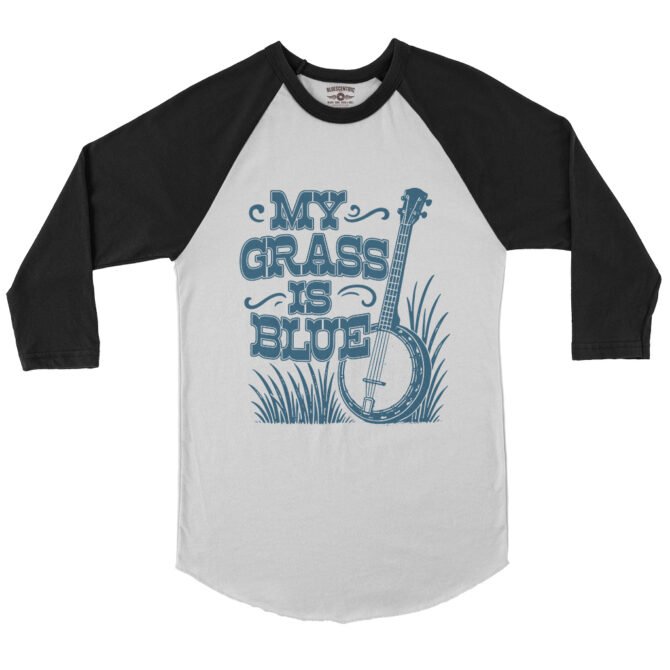 Graphic My Grass Is Blue Baseball T-Shirt - White-Black