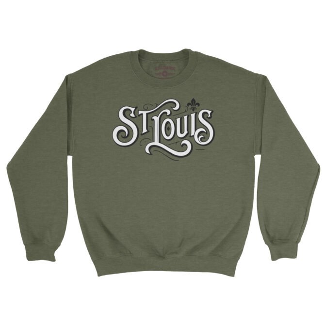 Saint Louis Ornate Vintage Crewneck Sweatshirt - Army Heather