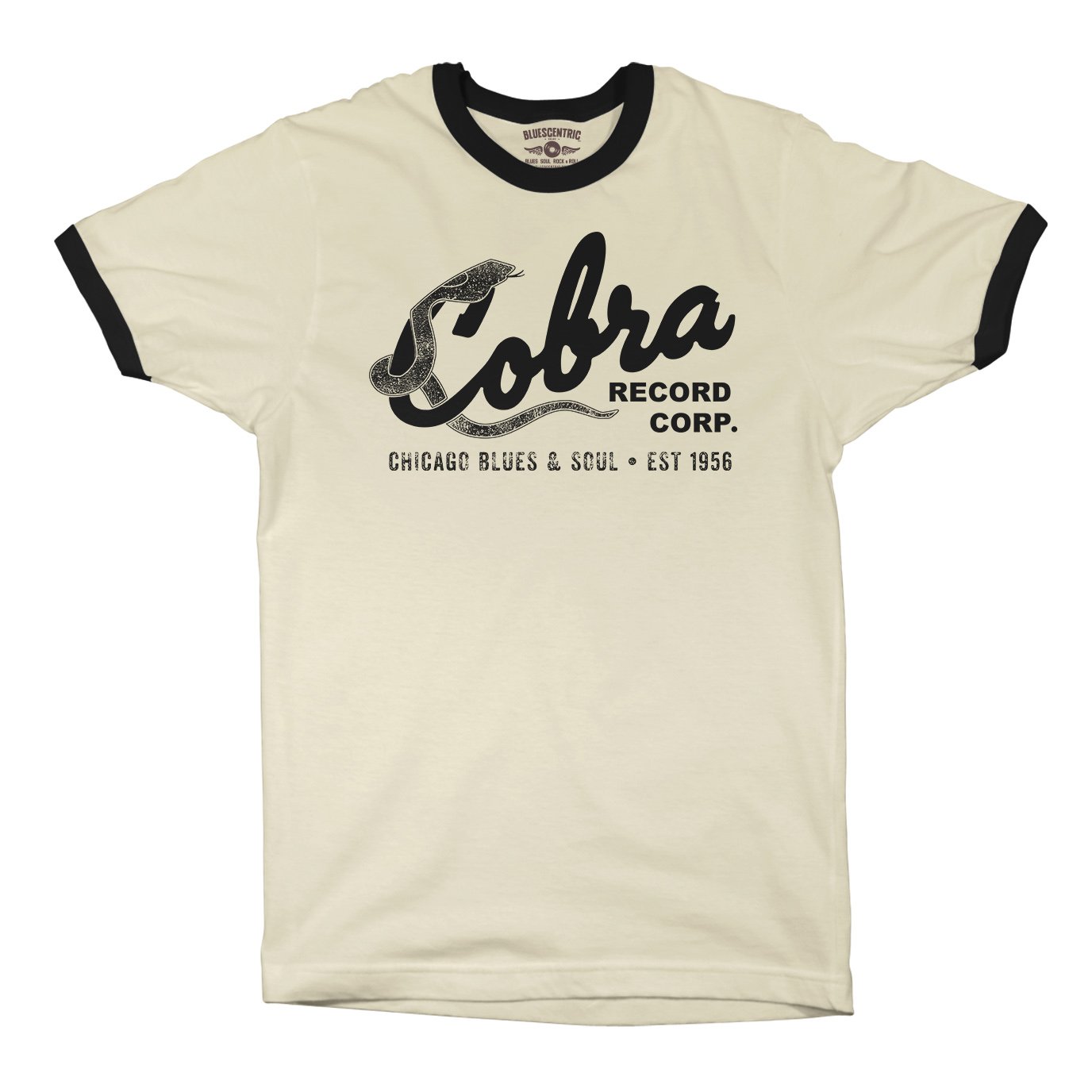 Cobra Records Blues & Soul Ringer T-Shirt - Cream-Black