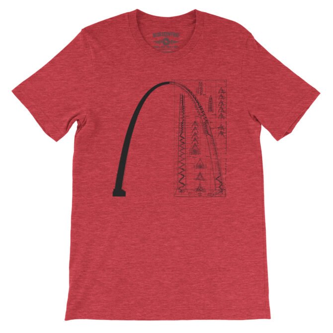 Saint Louis Arch Architecture T-Shirt - Lightweight Vintage Style - Heather Red
