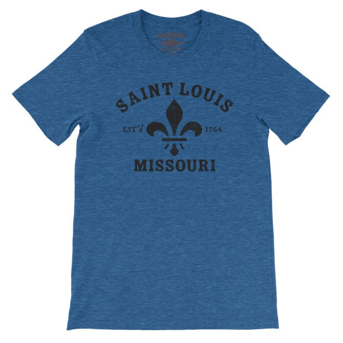 St. Louis est. 1764 Black Print T-Shirt - Lightweight Vintage Style - Heather True Royal