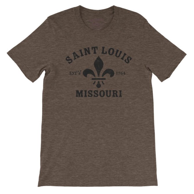 St. Louis est. 1764 Black Print T-Shirt - Lightweight Vintage Style - Heather Brown