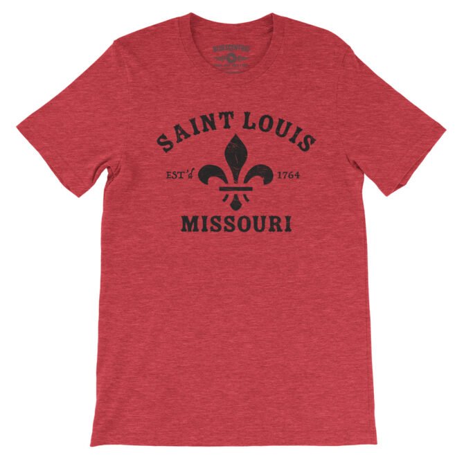 St. Louis est. 1764 Black Print T-Shirt - Lightweight Vintage Style - Heather Red