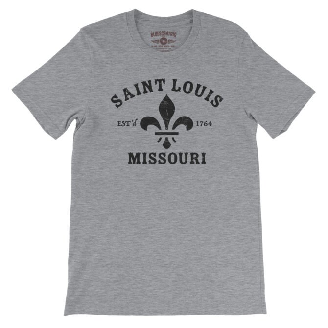 St. Louis est. 1764 Black Print T-Shirt - Lightweight Vintage Style - Athletic Heather