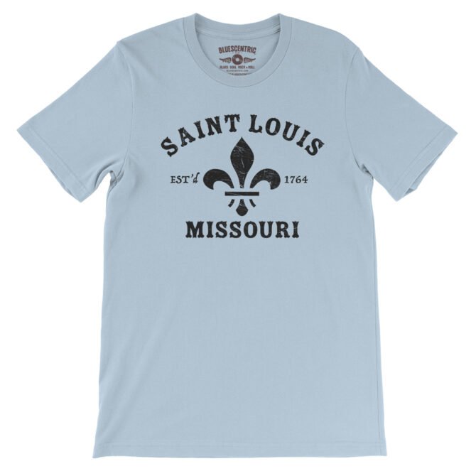 St. Louis est. 1764 Black Print T-Shirt - Lightweight Vintage Style - Light Blue