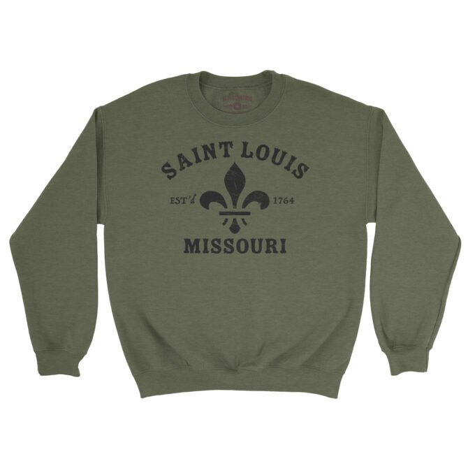 St. Louis est. 1764 Black Print Crewneck Sweatshirt - Army Heather